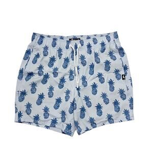 HOLLISTER Tropical Blue Pineapple Swim Shorts Size S Elastic Drawstring Pockets